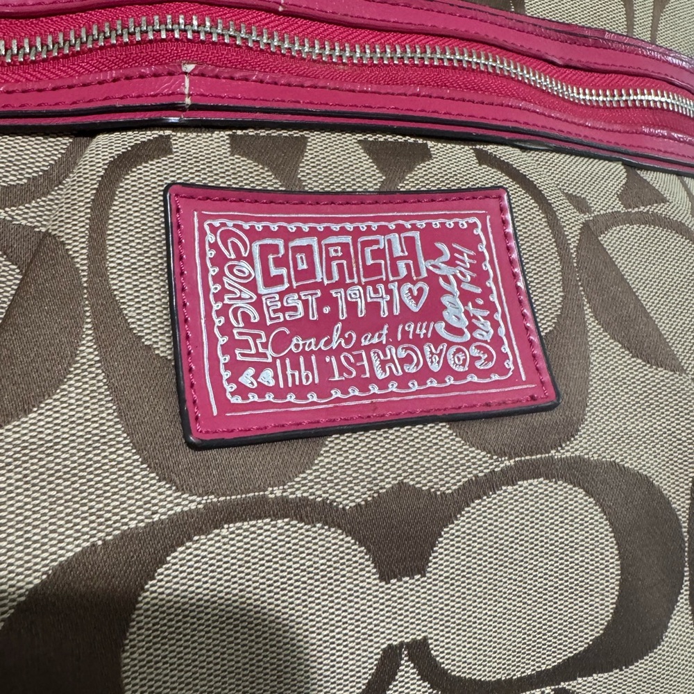 Coach Poppy Brown and Fuchsia Canvas Tote - Picture 6 of 13